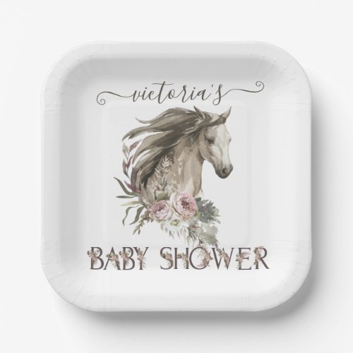 Floral Horse Ranch Baby Shower Paper Plates