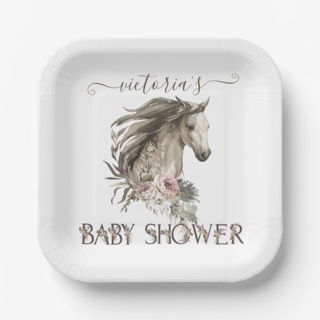 Floral Horse Ranch Baby Shower Paper Plates (Front)