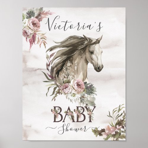 Floral Horse Ranch Baby Shower Poster