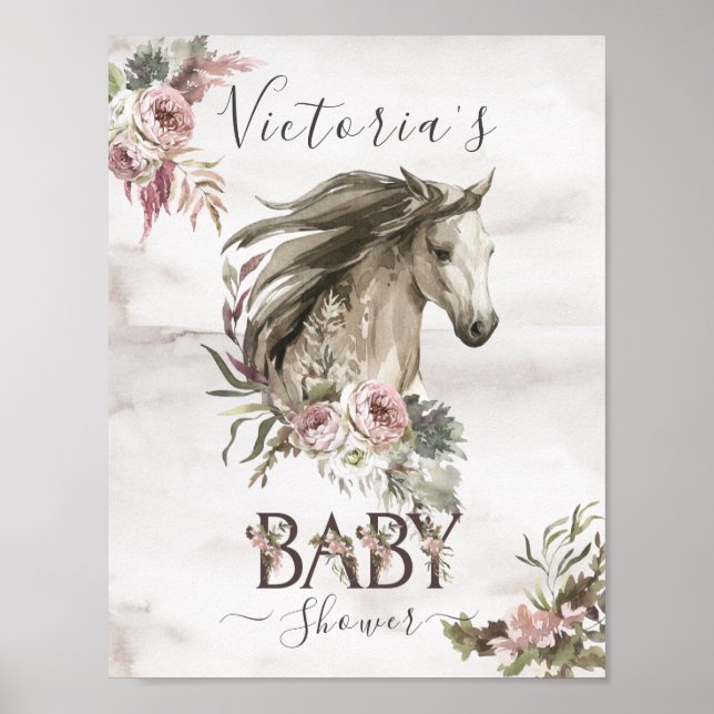 Floral Horse Ranch Baby Shower Poster (Front)