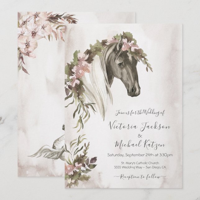 Floral Horse Ranch Wedding Invitation (Front/Back)