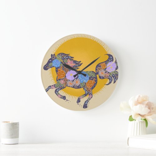 Floral Horse Silhouette_Purple Clock