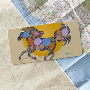 Floral Horse Silhouette_Purple License Plate
