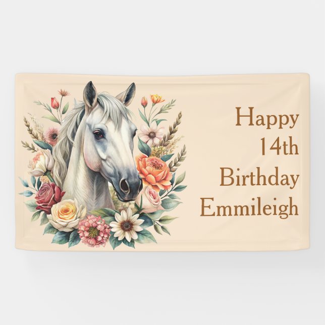 Floral Horse Teen Girl Birthday Banner (Horizontal)