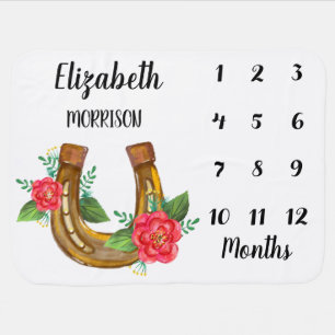 Floral Horseshoe Baby Milestone Blanket
