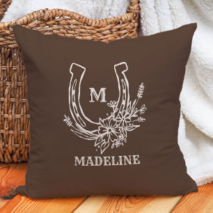 Floral Horseshoe Brown and Ivory Country Western Throw Pillow