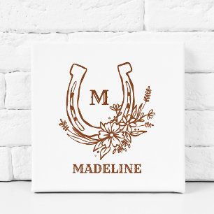 Floral Horseshoe Brown Country Western Monogram Faux Canvas Print