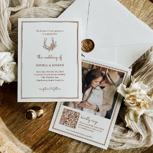 Floral Horseshoe Copper Rust Western Wedding Invitation