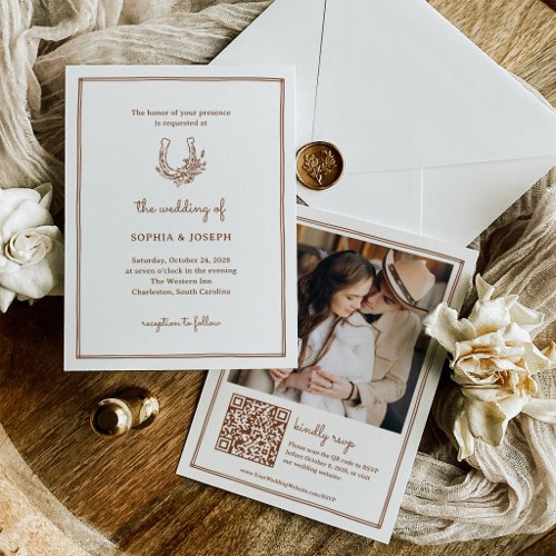 Floral Horseshoe | Copper Rust Western Wedding Invitation