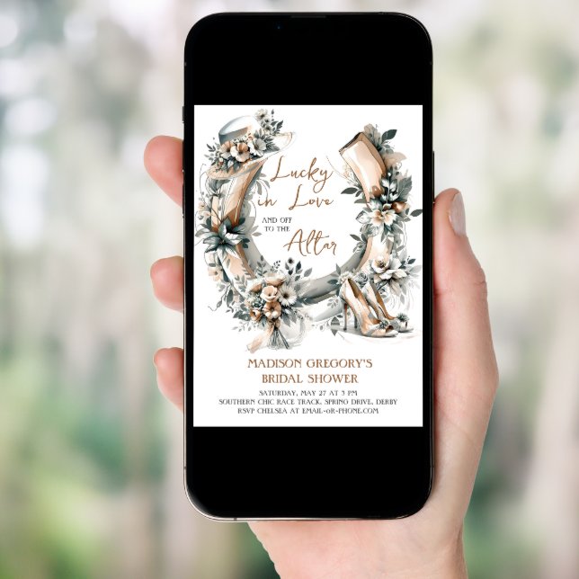 Floral Horseshoe Lucky In Love Derby Bridal Shower Invitation (Front Digital)