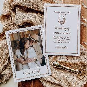 Floral Horseshoe Photo Western Wedding Invitation