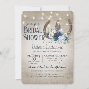 Floral Horseshoes and Lights Rustic Barn Wood Invitation