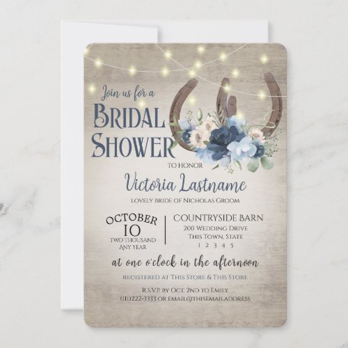 Floral Horseshoes and Lights Rustic Barn Wood Invitation