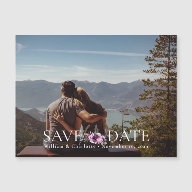 Floral Horseshoes Save the Date Magnetic Card (Front)