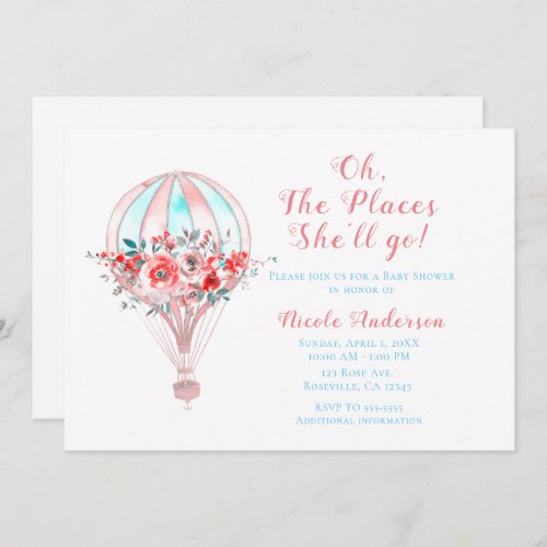 Floral Hot Air Baby Shower The Places Shell Go Invitation