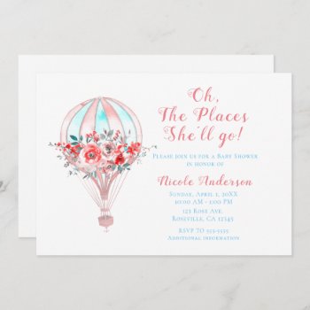 Floral Hot Air Baby Shower The Places She'll Go Invitation by printabledigidesigns at Zazzle