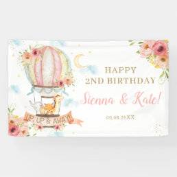Floral Hot Air Balloon Animals Birthday Backdrop B Banner