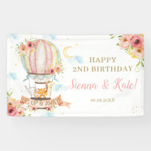 Floral Hot Air Balloon Animals Birthday Backdrop B Banner