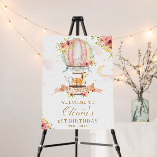 Floral Hot Air Balloon Animals Birthday Welcome Foam Board