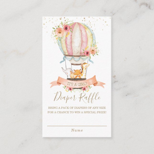 Floral Hot Air Balloon Baby Animals Diaper Raffle Enclosure Card (Front)