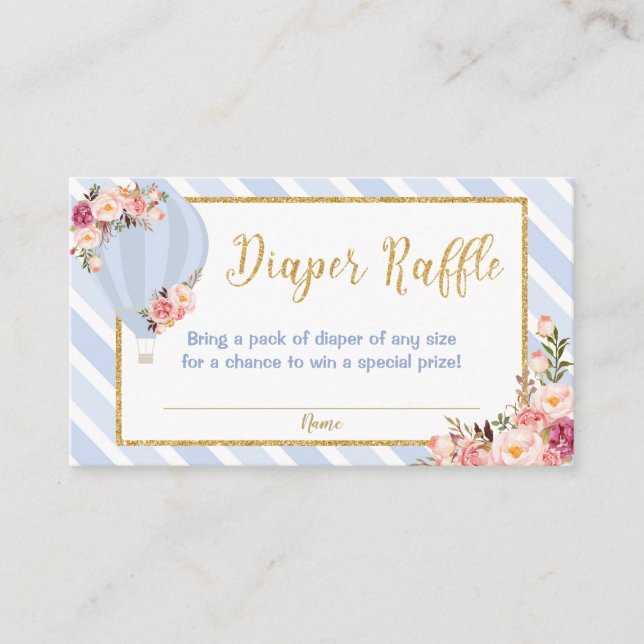 Floral Hot Air Balloon Baby Boy Diaper Raffle Enclosure Card (Front)