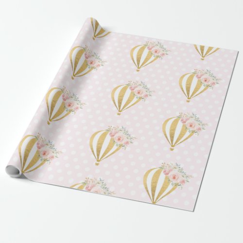 Floral Hot Air Balloon Baby Shower 1st Birthday Wrapping Paper