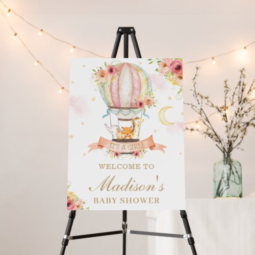 Floral Hot Air Balloon Baby Shower Animals Welcome Foam Board