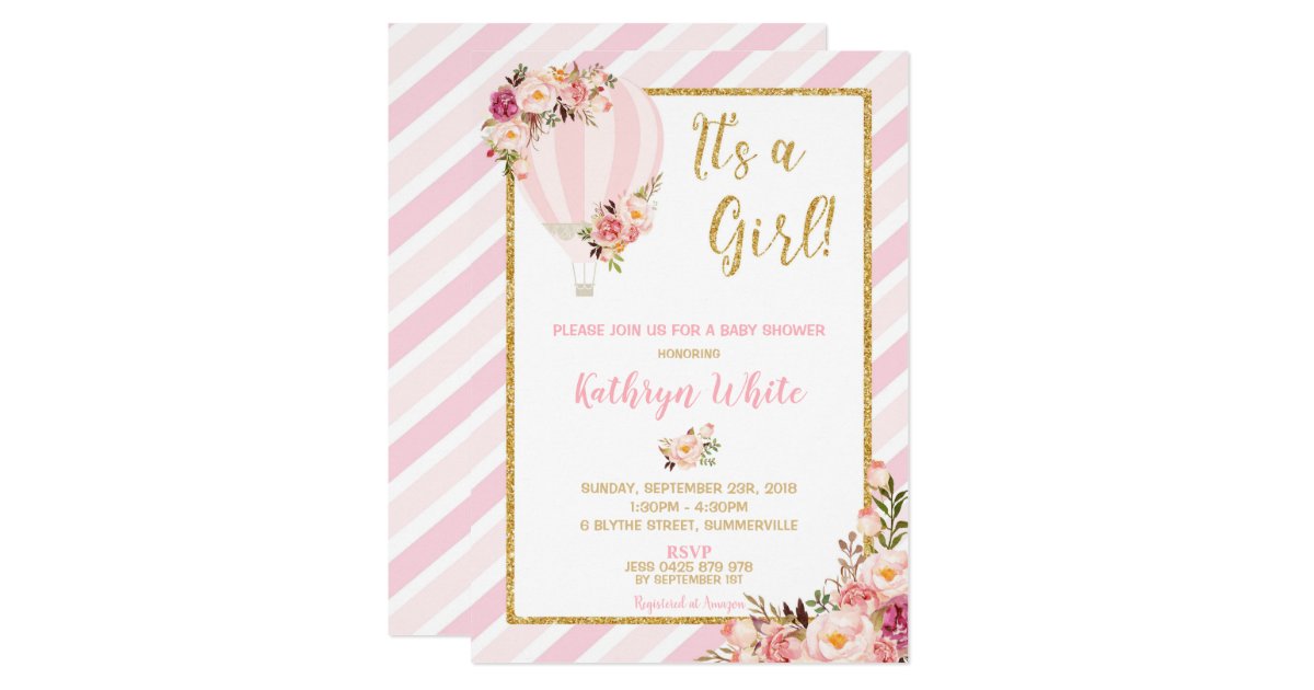 Floral Hot Air Balloon Baby Shower Invitation Girl | Zazzle.com