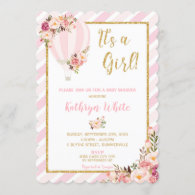 Floral Hot Air Balloon Baby Shower Invitation Girl