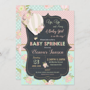 Floral Hot Air Balloon Baby Shower Invitation Girl