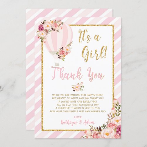 Floral Hot Air Balloon Baby Shower Thank You Cards