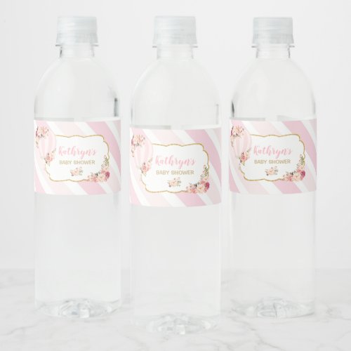 Floral Hot Air Balloon Baby Shower Water Bottle Label