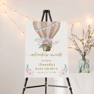 Floral Hot Air Balloon Baby Shower Welcome Sign
