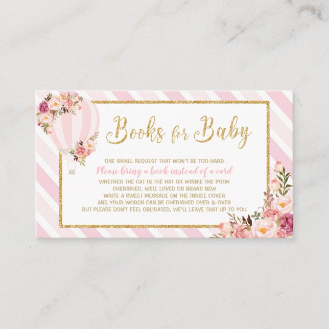 Floral Hot Air Balloon Bring a Book Enclosure Card (Front)