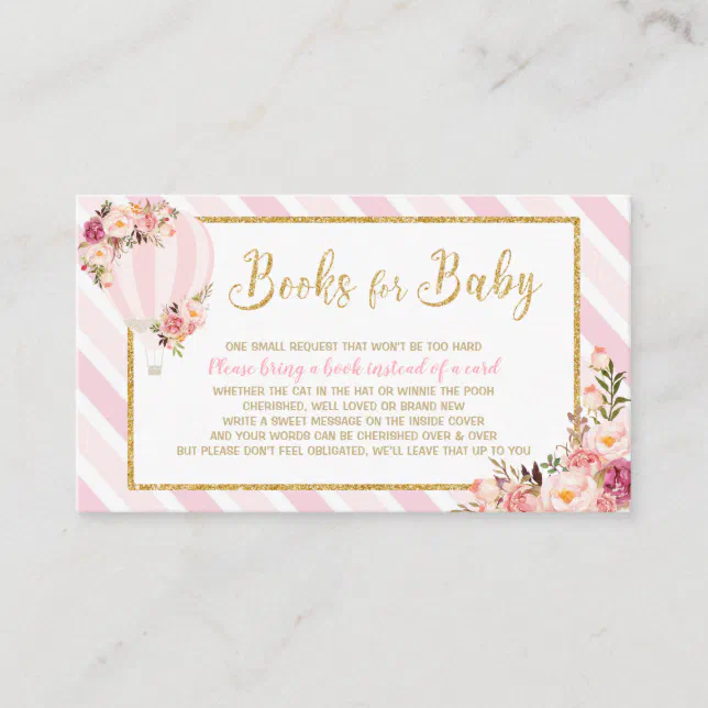 Floral Hot Air Balloon Bring a Book Enclosure Card | Zazzle