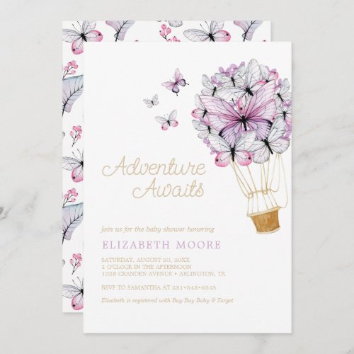 Floral Hot Air Balloon Butterfly  Invitation