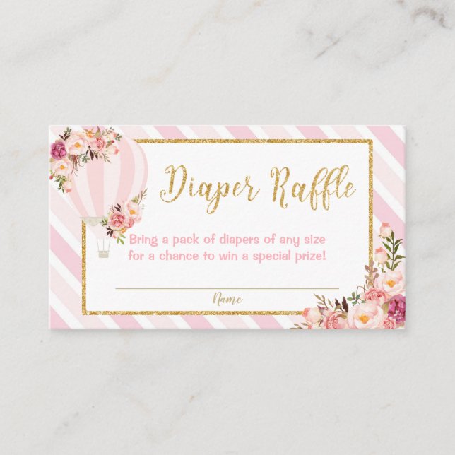 Floral Hot Air Balloon Diaper Raffle Enclosure Card (Front)