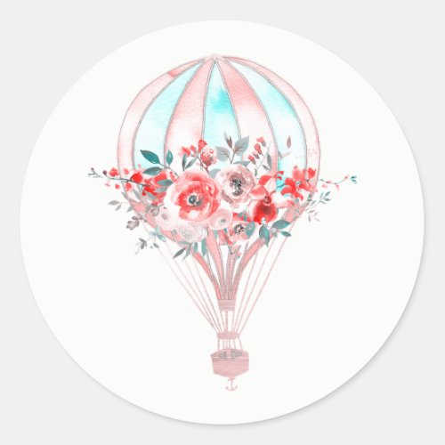 Floral Hot Air Balloon Easter Brunch Spring Party Classic Round Sticker