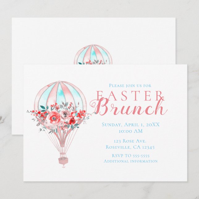 Floral Hot Air Balloon Easter Brunch Spring Party Invitation (Front/Back)