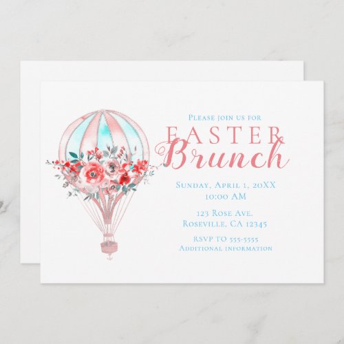 Floral Hot Air Balloon Easter Brunch Spring Party Invitation