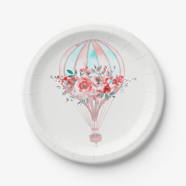 Floral Hot Air Balloon Easter Brunch Spring Party Paper Plates (Front)