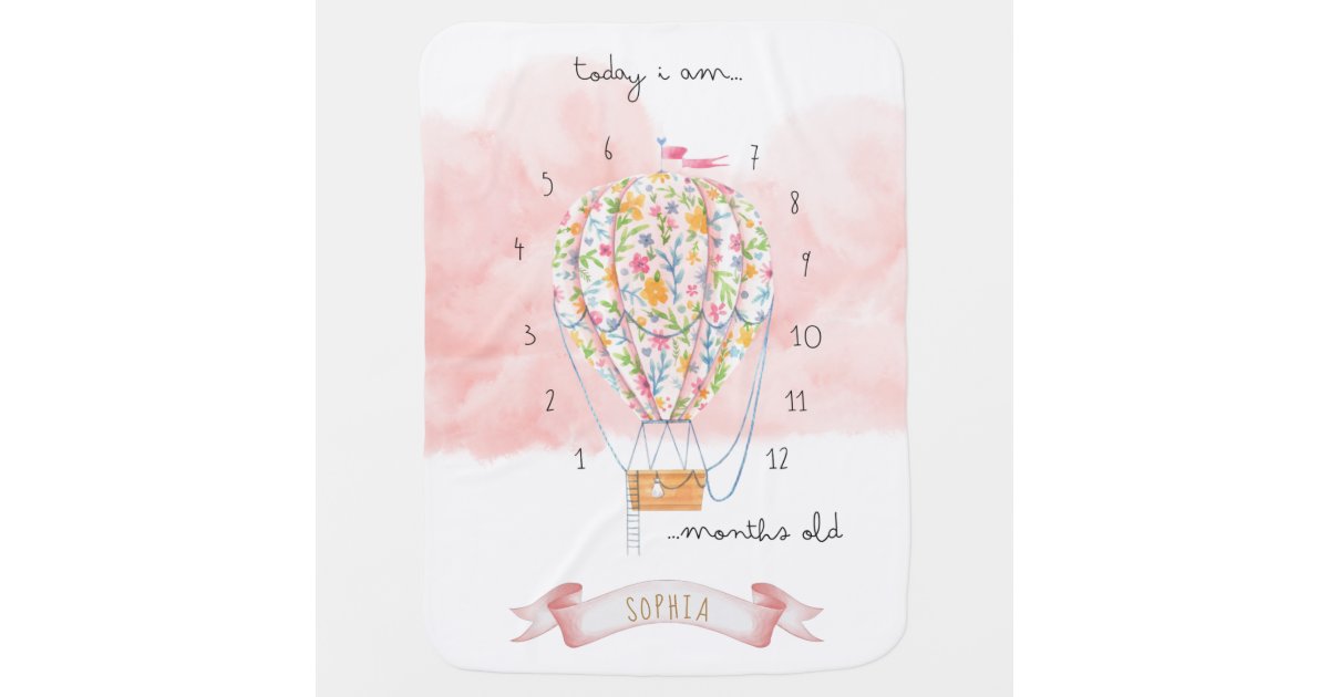 Floral Hot Air Balloon Milestone Baby Blanket | Zazzle