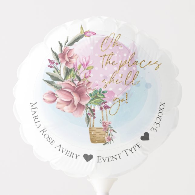 Floral Hot Air Balloon Personalized Birthday (Front)