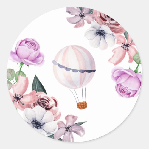 Floral Hot Air Balloon Traveling Bridal Shower Classic Round Sticker