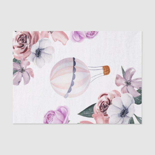 Floral Hot Air Balloon Traveling Bridal Shower Tissue Paper (Front)