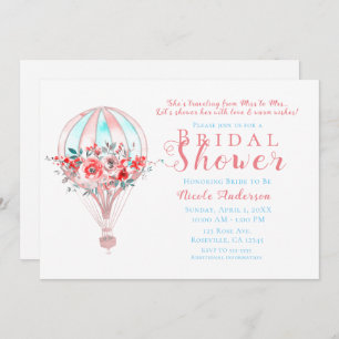 Floral Hot Air Spring Traveling Bridal Shower Invitation