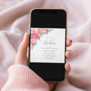 Floral Hot Pink Elegant Watercolor Bridal Shower Invitation