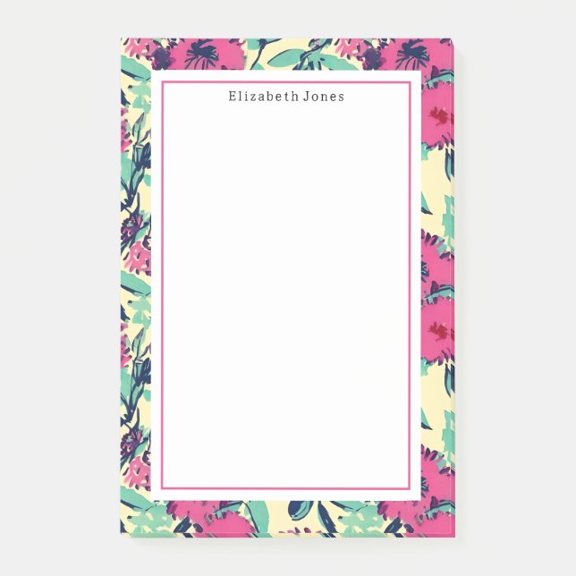 Floral Hot Pink Pattern  Post-it Notes (Front)