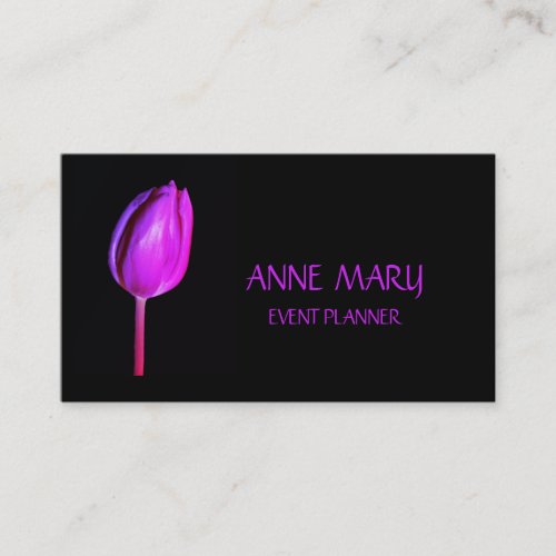 Floral Hot Pink Purple Tulips Black Custom Cute Business Card