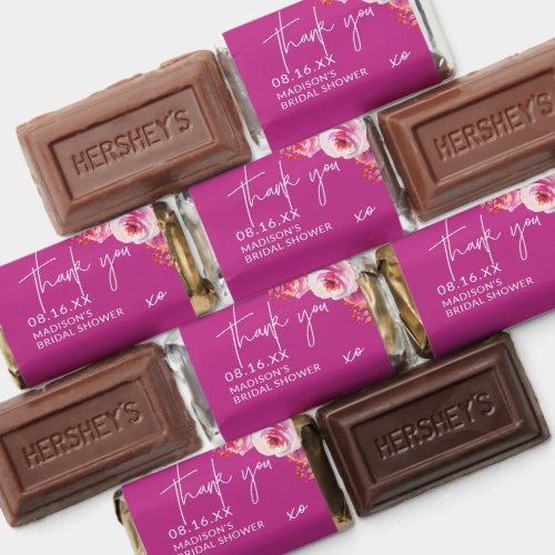 Floral Hot Pink Thank You Bridal Shower Chocolate  Hersheys Miniatures